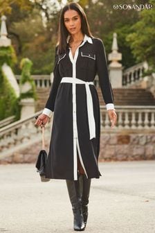 Sosandar Black Utility Shirt Dress With Contrast Trim (Q51001) | 391 QAR