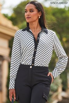 Sosandar Black Stripe Print Contrast Trim Shirt (Q51003) | AED272