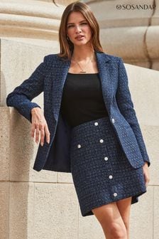 Sosandar Blue Boucle Button Front A-Line Skirt (Q51023) | $87
