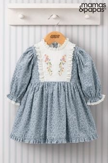 Mamas & Papas Laura Ashley Kleid mit bestickter Passe, Blau (Q51051) | 27 €