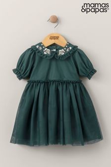 Mamas & Papas Besticktes Kleid aus Netzstoff, Grün (Q51096) | 22 €