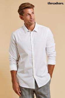Threadbare White Luxe Lightweight Regular Fit Long Sleeve Cotton Shirt (Q51340) | kr440