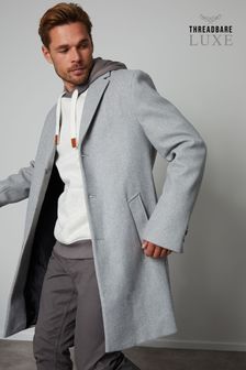 Gris - Threadbare Luxe Manteau ajusté à poitrine simple (Q51492) | €106