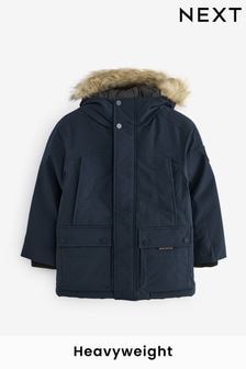 Navy Blue Faux Fur Trim Hooded Padded Parka Coat (3-16yrs) (Q51563) | $65 - $82