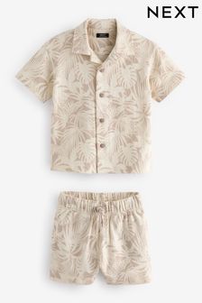 Ecru, Weiß - Set mit kurzärmeligem, gemustertem Hemd und Shorts (3 Monate bis 7 Jahre) (Q51603) | 20 € - 26 €