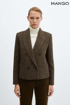 Mango Houndstooth Print Double Breasted Brown Blazer (Q52222) | €114