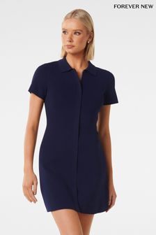 Forever New Blue Beth Zip Crepe Knit Dress (Q52708) | €54