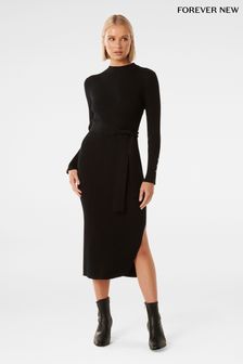 Forever New Black Lily Rib Column Knit Dress (Q52717) | €136