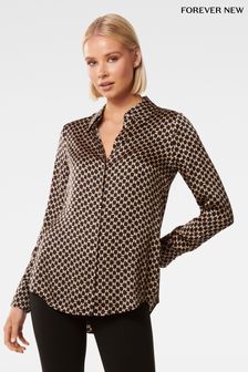 Forever New Metallic Lila Longline Printed Satin Shirt (Q52725) | $87