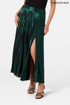 Forever New Green Rylee Metallic Pleated Skirt (Q52733) | $111