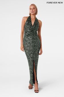 Forever New Green Brooke Sequin Halter Neck Gown (Q52743) | €81