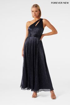 Forever New Blue Billie Asymmetrical Plisse Maxi Dress (Q52746) | €159