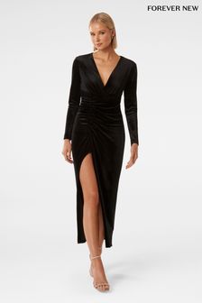 Forever New Black Marisa Plunge Neck Velvet Dress (Q52751) | 184 €