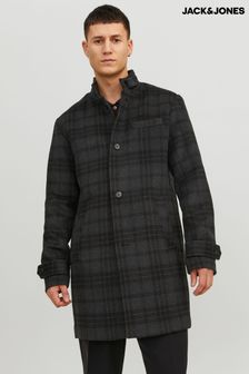 JACK & JONES Black Wool Mix Funnel Neck Tailored Coat (Q52934) | kr1,752