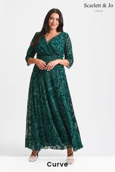 Зеленый - Платье макси с флоковой отделкой Scarlett & Jo Verity (Q53271) | €146