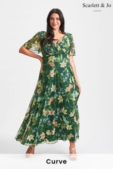 Scarlett & Jo Green Floral Isabelle Rose Angel Sleeve Maxi Dress (Q53273) | ₪ 478