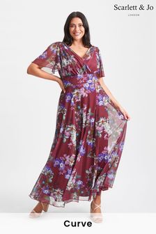 Scarlett & Jo Burgundy Red Floral Isabelle Angel Sleeve Maxi Dress (Q53291) | AED527