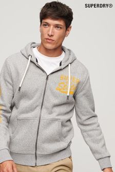 Superdry Grey/White Athletic College Graphic Zip Hoodie (Q53353) | SGD 116