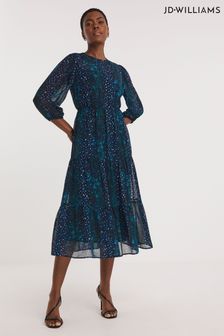 JD Williams Blue Simply Be Multi Printed Chiffon Smock Dress (Q53434) | €58