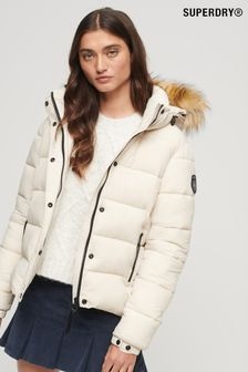 Superdry Nude Faux Fur Lined Longline Afghan Coat (Q53474) | $188