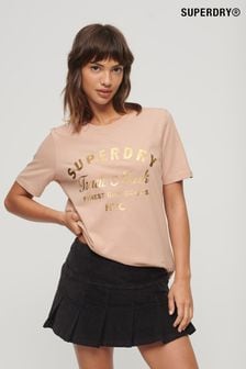 Superdry Pink Luxe Metallic Logo T-Shirt (Q53475) | kr488