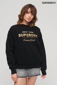 Superdry Black Luxe Metallic Logo Sweatshirt (Q53514) | SGD 106