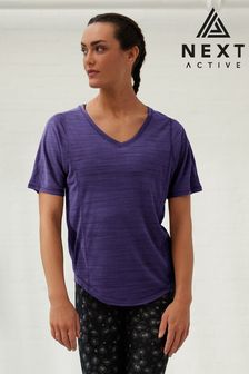 Purple - Active Sports Short Sleeve V-neck Top (Q53535) | kr260