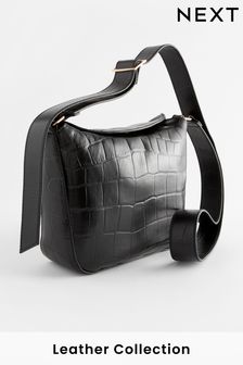 Black Leather Croc Effect Cross-Body Bag (Q53551) | 1,952 UAH