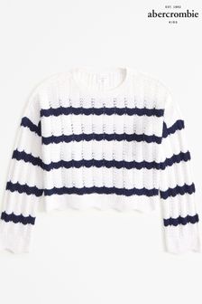 Abercrombie & Fitch Blue Open Knit Wavy Stripe Crochet Jumper