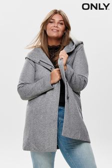ONLY Curve Grey Hooded Smart Zip Up and Popper Front Coat (Q53844) | €73