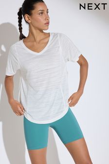 White Active Sports Short Sleeve V-Neck Top (Q53878) | AED64