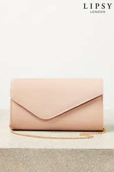 Lipsy Nude Pink Asymmetric Foldover Chain Clutch Bag (Q54337) | R397