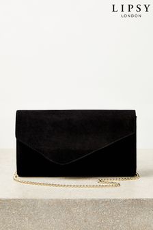 Lipsy Black Asymmetric Foldover Chain Clutch Bag (Q54338) | €27