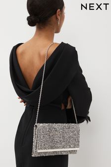 Dark Grey Clutch Bag With Detachable Cross-Body Chain (Q54369) | $30