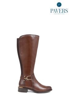 Pavers Metal Detail Long Brown Boots (Q54398) | SGD 174