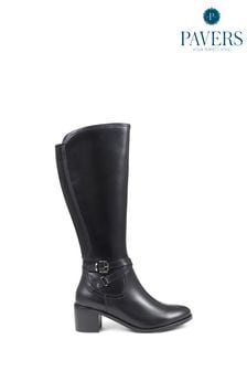 Pavers Smart Tall Black Heeled Boots (Q54399) | SGD 174