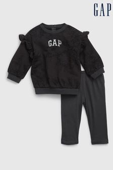 Gap Black Glitter Logo Floral Ruffle Sweat Set (Newborn-24mths) (Q54425) | kr550