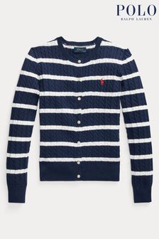 Polo Ralph Lauren Girls Blue Striped MiniCable Cotton Cardigan (Q54490) | €197