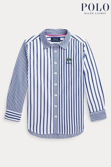 Camisa azul a rayas para niñas de popelina y algodón de Polo Ralph Lauren (Q54503) | 140 € - 154 €