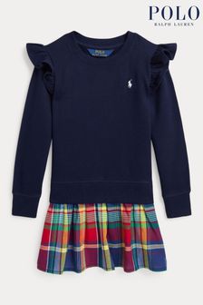 Polo Ralph Lauren Girls Navy MadrasSkirt Fleece Dress (Q54532) | €72 - €79