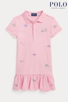 Vestido estilo polo rosa elástico bordado para niñas de malla de Polo Ralph Lauren (Q54535) | 149 € - 163 €