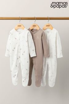 Mamas & Papas Down By Lake Brown Sleepsuits 3 Pack (Q54633) | LEI 119