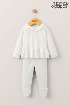 Mamas & Papas Frill Knitted White Top & Leggings Set (Q54670) | €19
