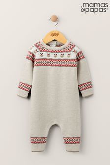 Mamas & Papas Fairisle Knitted Christmas Brown Romper (Q54676) | DKK147