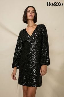 Ro&Zo Petite Cluster Sequin Short Black Dress (Q54932) | €78