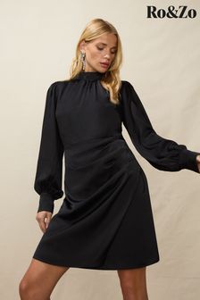Ro&Zo Black High Neck Wrap Skirt Short Dress (Q54948) | $173