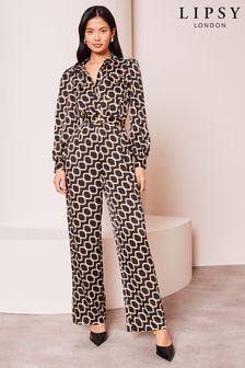 Lipsy Geo Print Long Sleeve Shirt Jumpsuit