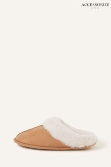 Accessorize Brown Faux Fur Mule Slippers (Q55031) | $55