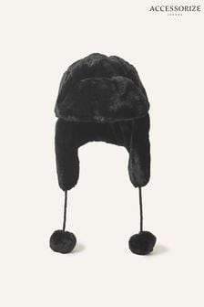 Accessorize Black Faux Fur Trapper Hat (Q55040) | LEI 155