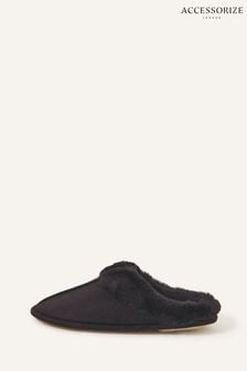 Accessorize Black Faux Fur Mule Slippers (Q55067) | $55